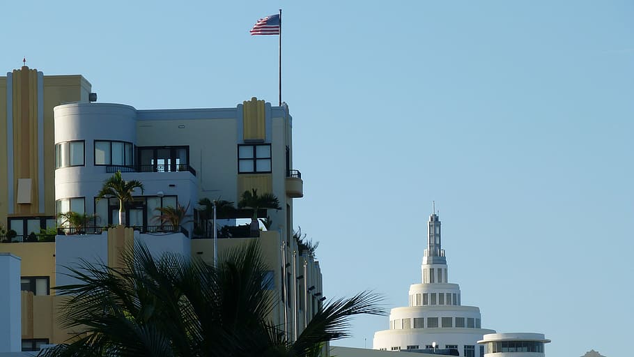 miami, beach, building, architecture, florida, flag, united states HD wallpaper