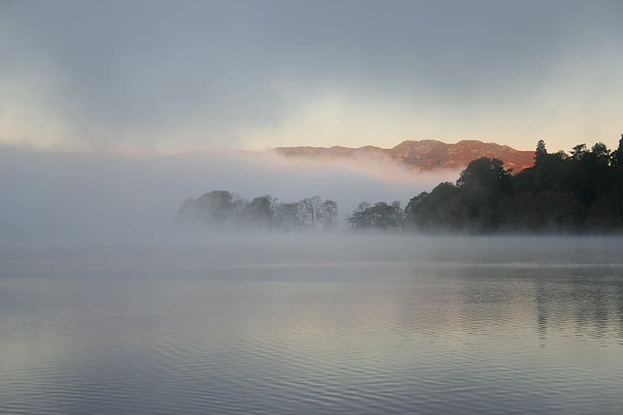 Windermere, Lake, Lake, District, Mist, Fog, landscape, light, HD wallpaper