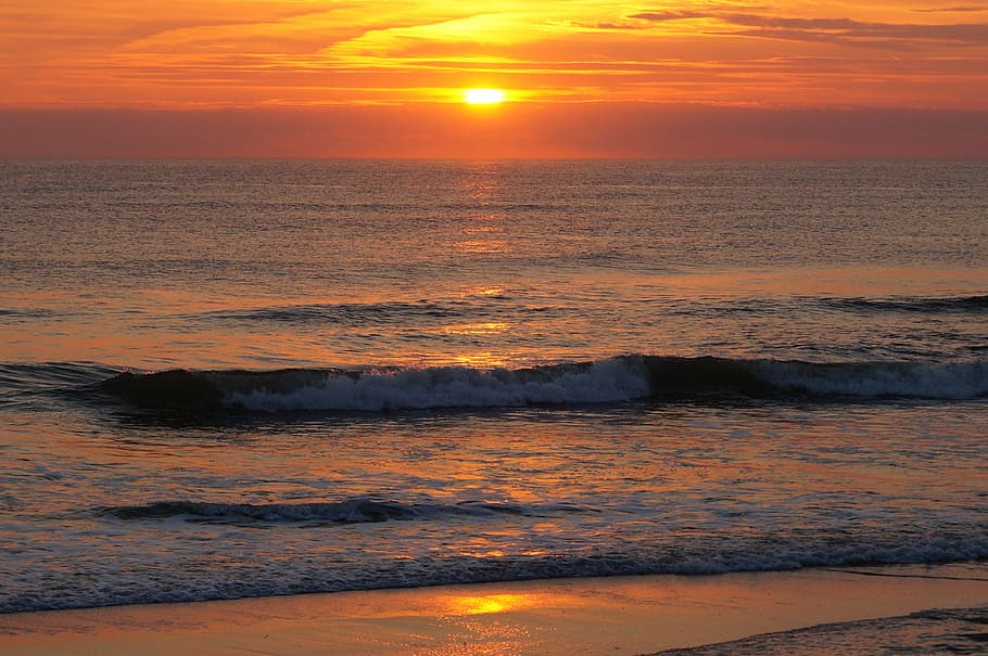 sunset, sylt, sea, beach, north sea, clouds, summer, orange color HD wallpaper
