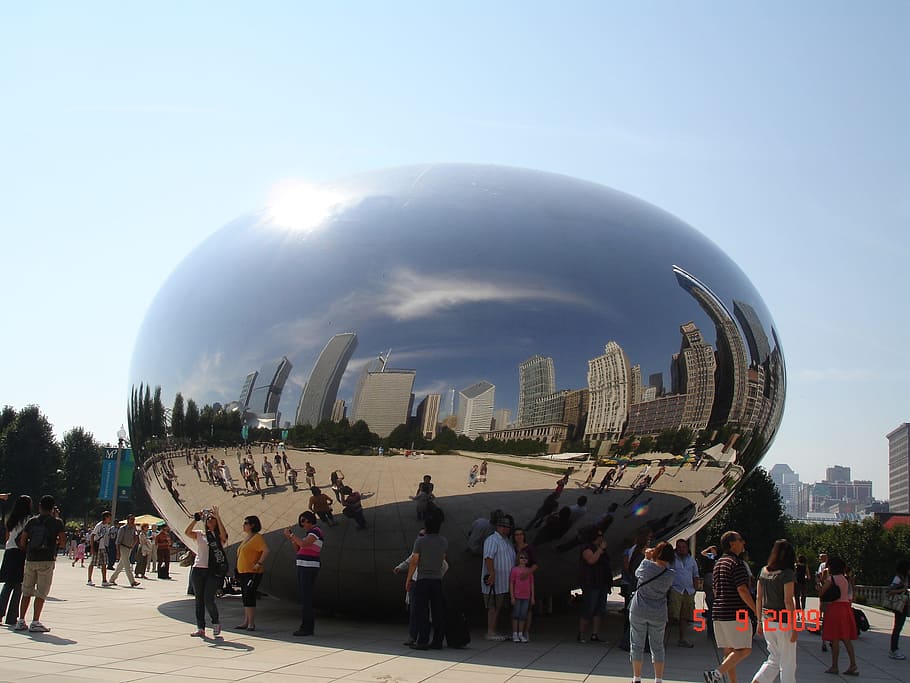 mirror, chicago, buildings, group of people, sky, real people HD wallpaper