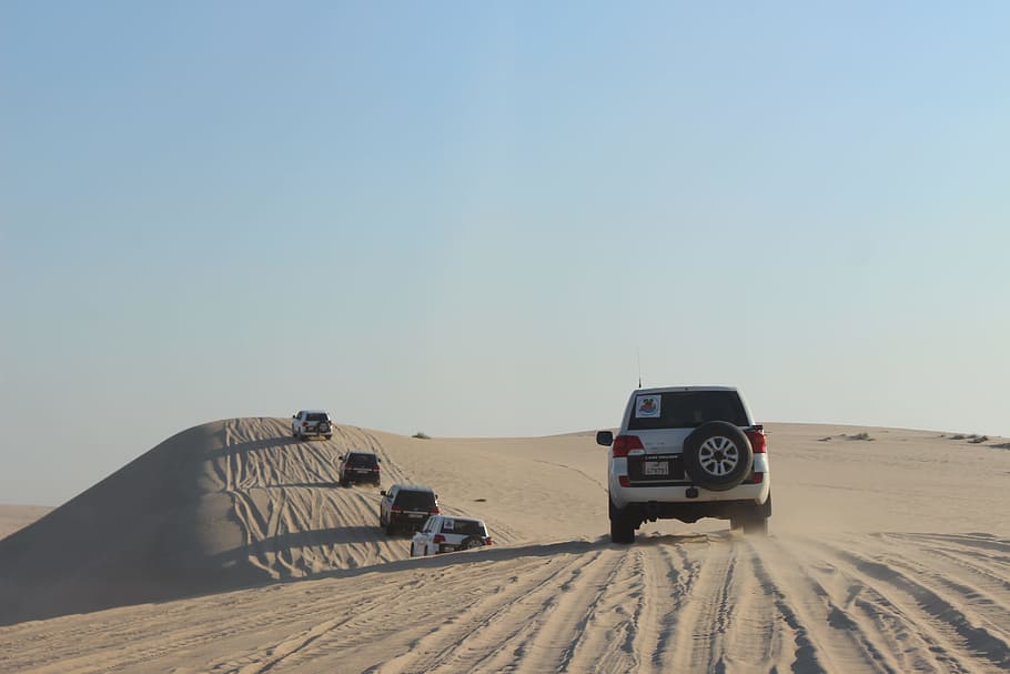 doha, qatar, desert, land, mode of transportation, clear sky, HD wallpaper