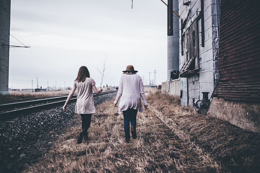 architecture, building, infrastructure, grass, people, girls HD wallpaper