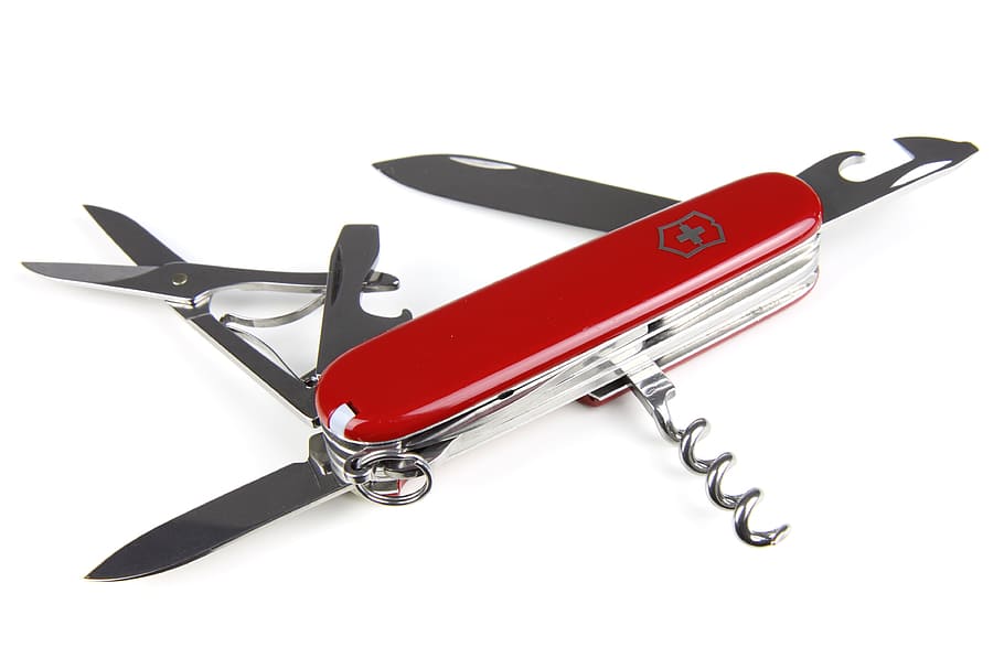 Red Swiss Multi Function Tool, blade, brand, color, colour, compact