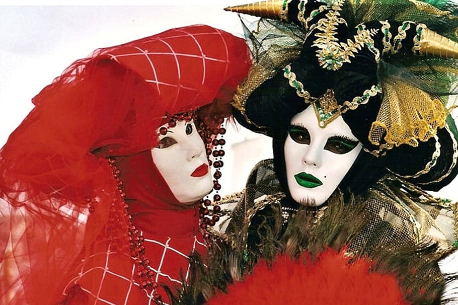 two person with masquerades, carnival, masks, venice, panel, costume, HD wallpaper