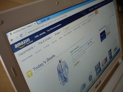 white Asus laptop computer showing amazon websit, notebook HD wallpaper