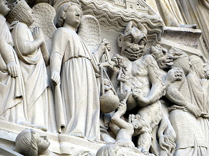 gargoyle statue on wall, Devil, Archangel Michael, Notre-Dame HD wallpaper