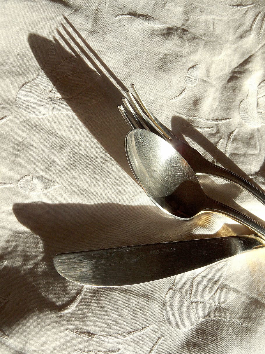 cutlery, fork, spoon, cloth, table, canvas, kitchen utensil HD wallpaper