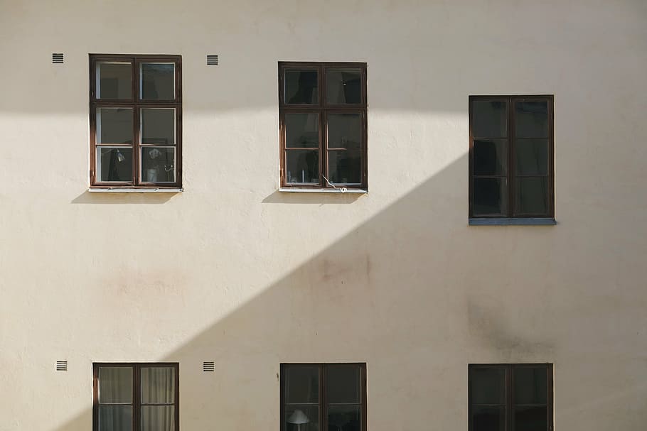 white painted wall, building, windows, facade, architecture HD wallpaper