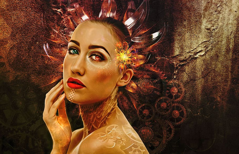 painting of woman portrait, fantasy, sci-fi, scifi, dark, fantasy portrait HD wallpaper