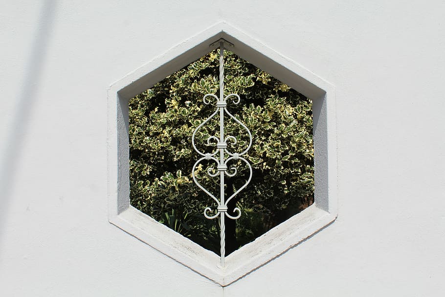 hexagon, window, wall, decoration, plant, no people, architecture HD wallpaper