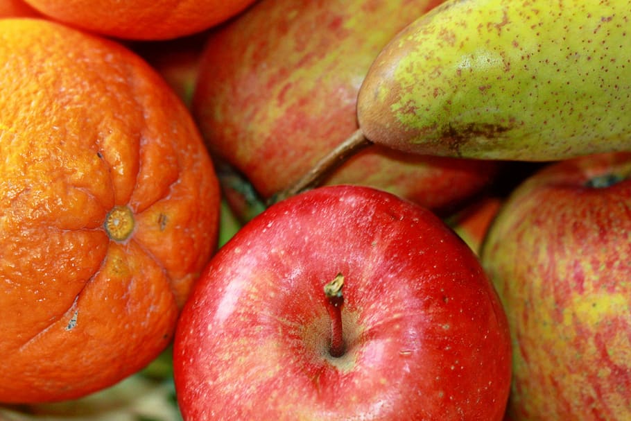 Apple, Fruit, Pear, Orange, orange fruits, delicious, red, healthy HD wallpaper