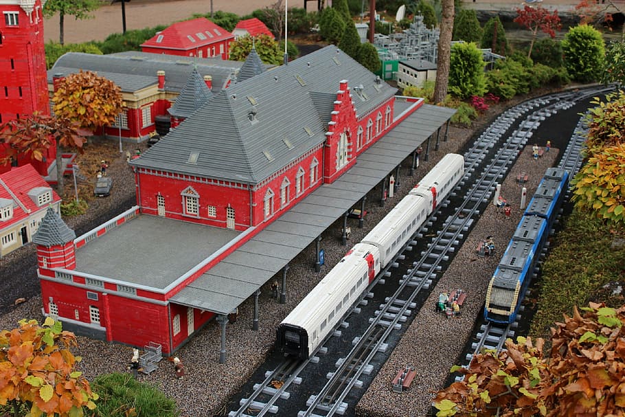 lego, railway station, from lego, legoland, denmark, billund