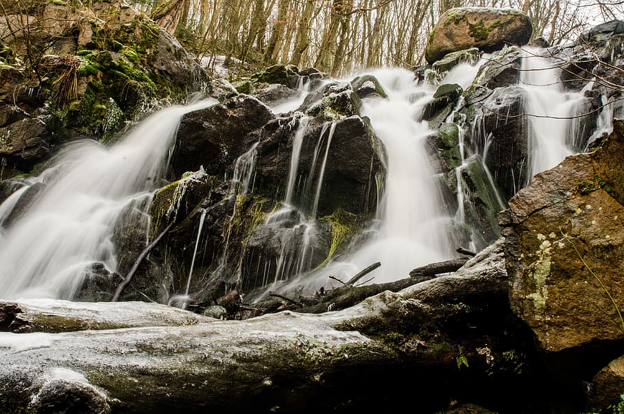 waterfall, stream, nature, river, forest, landscape, natural HD wallpaper