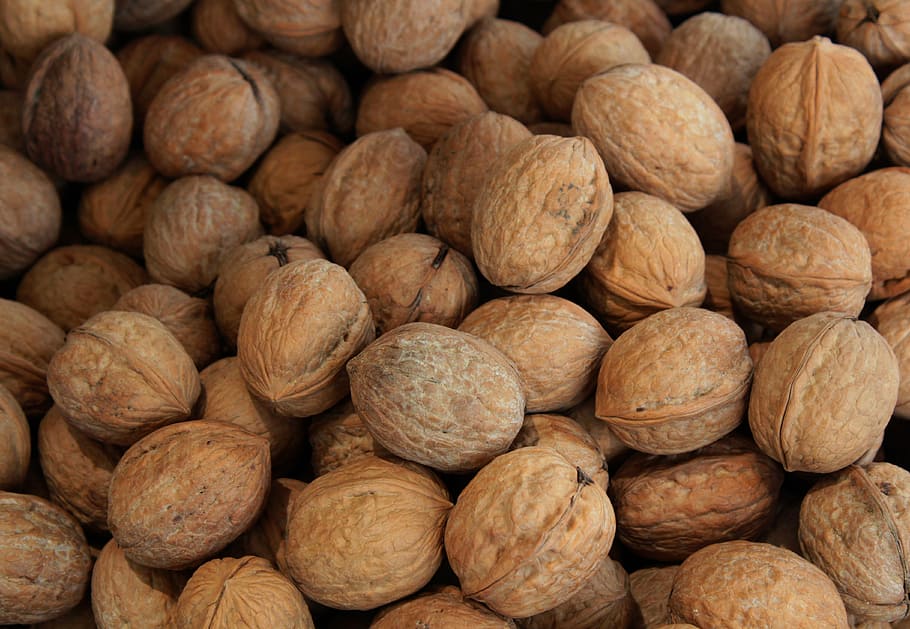 nuts, walnut, food, texture, natural, food and drink, large group of objects HD wallpaper