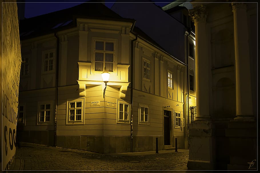 street, light, lamp, city, architecture, town, scene, building HD wallpaper