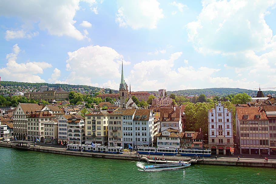 Switzerland, Zurich, Limmat, River, water, boot, architecture, HD wallpaper