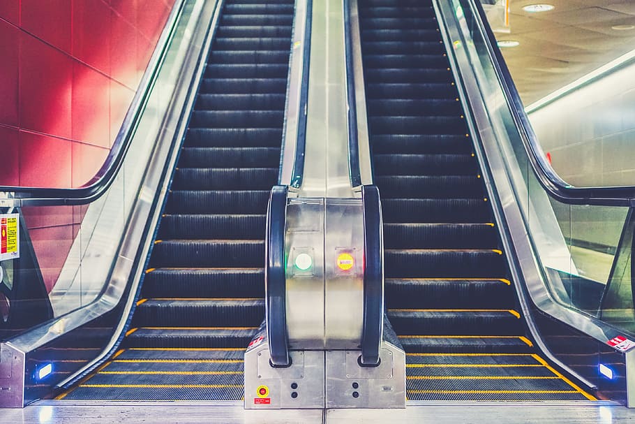 escalator, subway, station, metro, transportation, staircase HD wallpaper