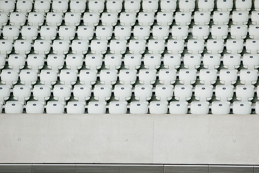white seats with gray concrete platform, beige board, activity HD wallpaper
