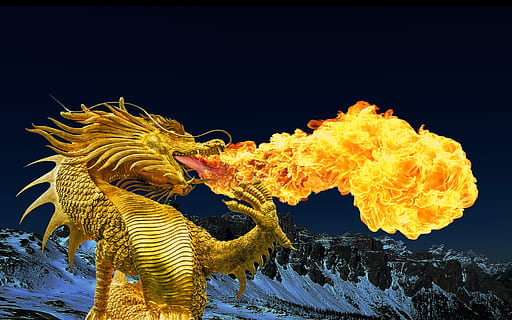 Hd Wallpaper Fire Breathing Dragon Dragon Fire Golden Dragon Broncefigur Wallpaper Flare