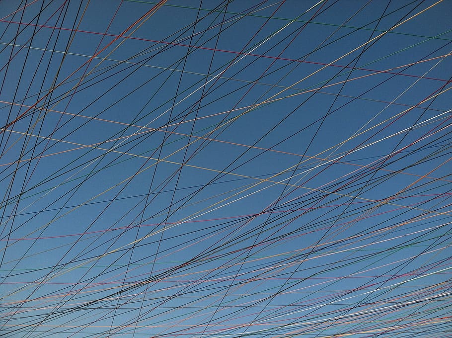threads, cable, fire, urban, low angle view, sky, blue, no people HD wallpaper