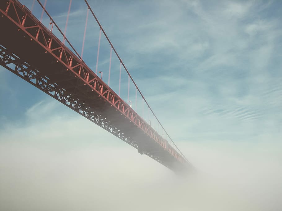 red steel bridge with white clouds photography, bridge - Man Made Structure, HD wallpaper