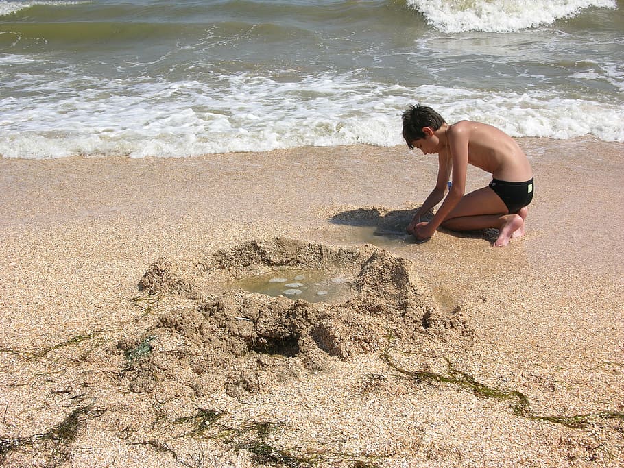 ukraine, beach, boy, games, water, sea, land, sand, one person HD wallpaper