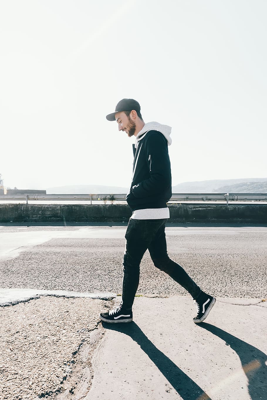 walking, a man, boy, light, hood, city, adult, a cap, fashion HD wallpaper