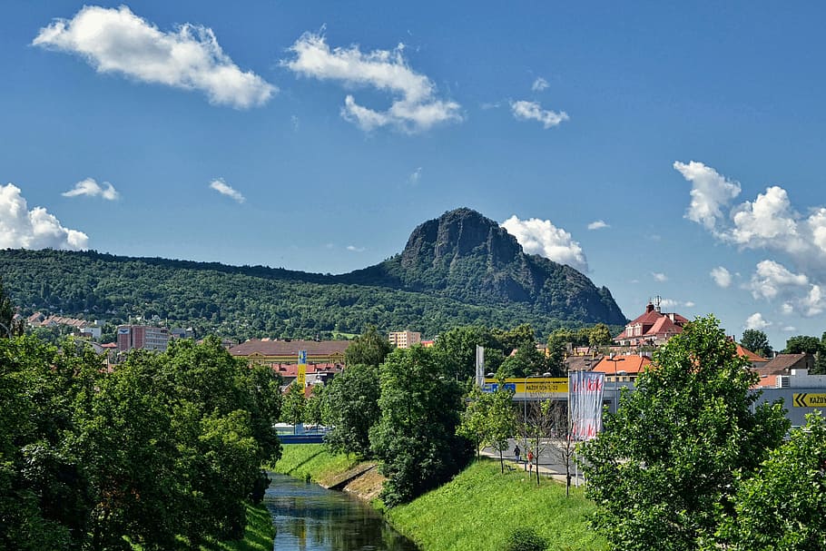 Wallpaper, Background, City, River, bílina, boren, horizon HD wallpaper