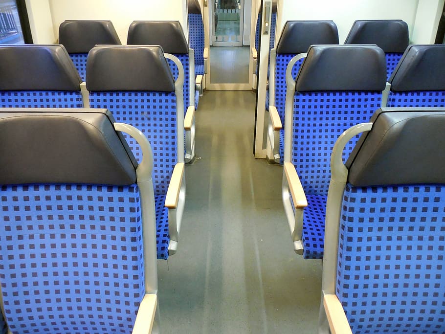 sit, seats, train, travel, rows of seats, deutsche bahn, passengers