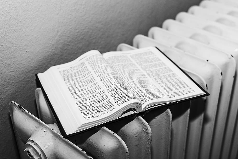 book on white radiator heater, bible, holy, christianity, font, HD wallpaper