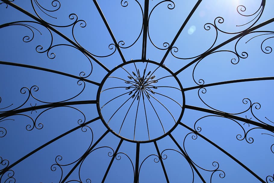 black floral grille photo, construction, metal, feature, garden HD wallpaper