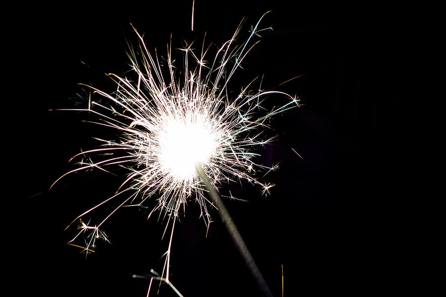 lighted sparkle digital wallpaper, fireworks, sparkler, night HD wallpaper