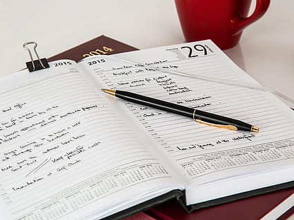 black pen on white planner, diary, journal, notebook, january HD wallpaper