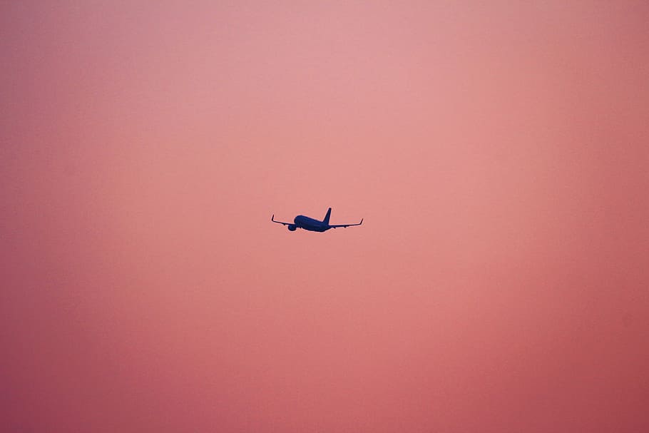 plane flying on pink background, silhouette of flying airplane HD wallpaper
