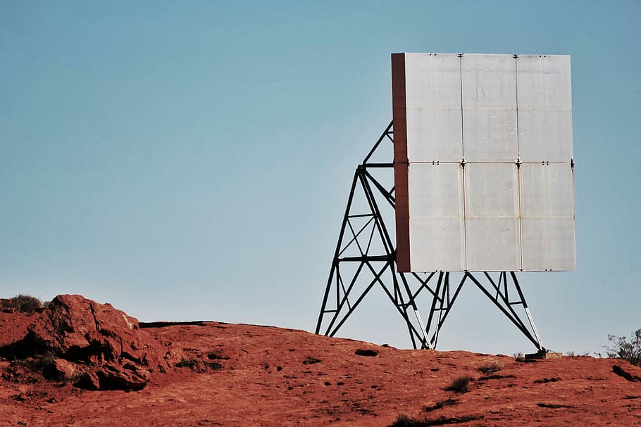 billboard on desert, white billboard on mountain, panel, transmitter HD wallpaper