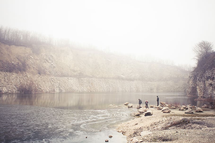 Fog in a Quarry, nature, water, outdoors, winter, tree, landscape HD wallpaper