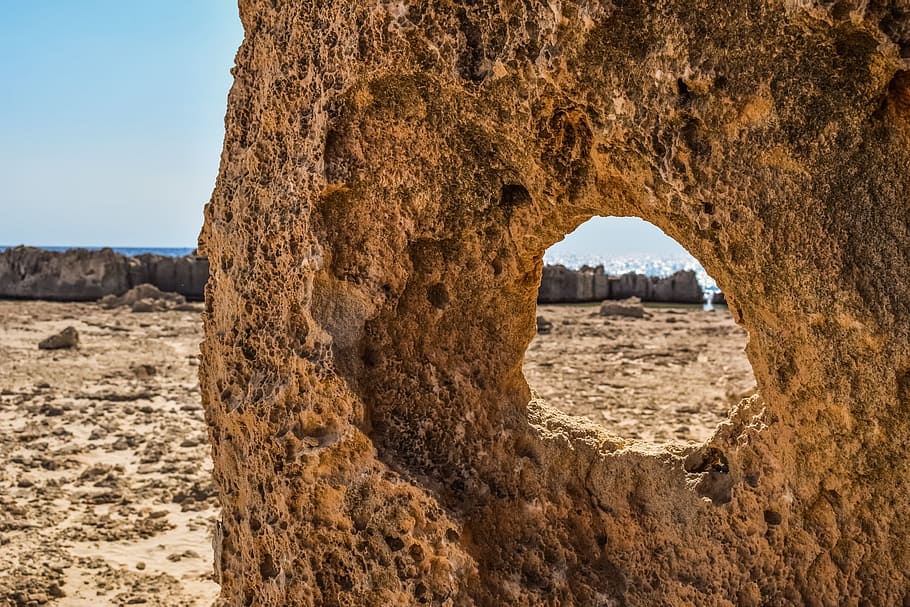 rock formation, hole, window, wilderness, rough terrain, landscape HD wallpaper