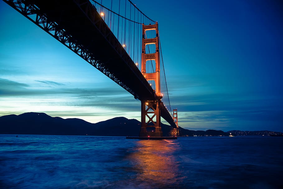 architectural photography of bridge, San Francisco Bridge during nightime HD wallpaper