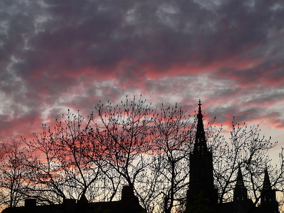 Thunderstorm, storm clouds, sky, city, silhouette, münster HD wallpaper