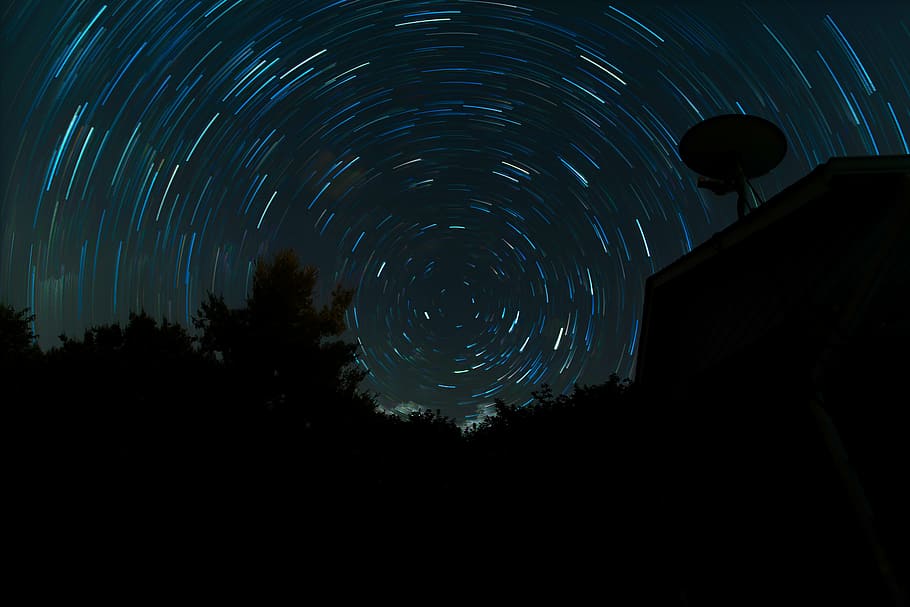 time lapse photography of stars, dark, night, silhouette, no people HD wallpaper