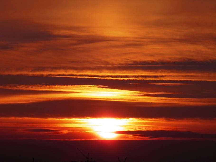 sky, evening sky, sunset, clouds, orange color, beauty in nature HD wallpaper