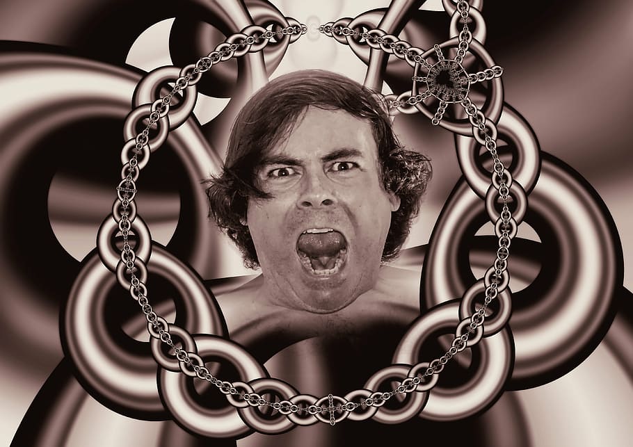 man portrait, chains, caught, psyche, patient, cry, suffering HD wallpaper