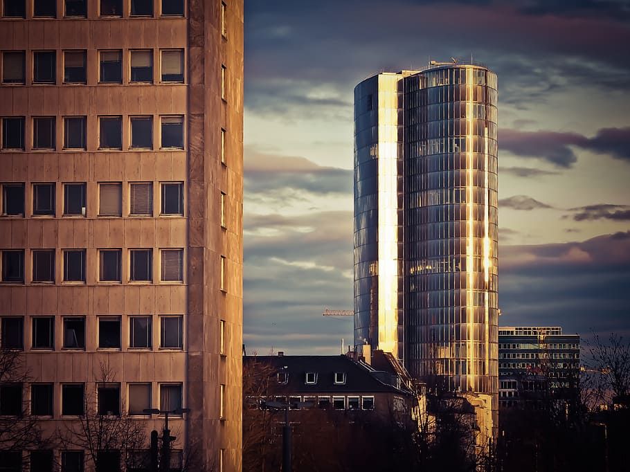 Architecture, Modern, Skyscraper, building, facade, evening HD wallpaper