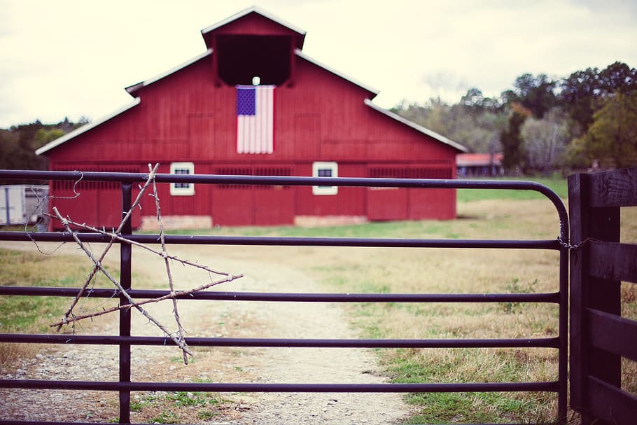 barn, american, farm, red, countryside, old, vintage, rustic, HD wallpaper