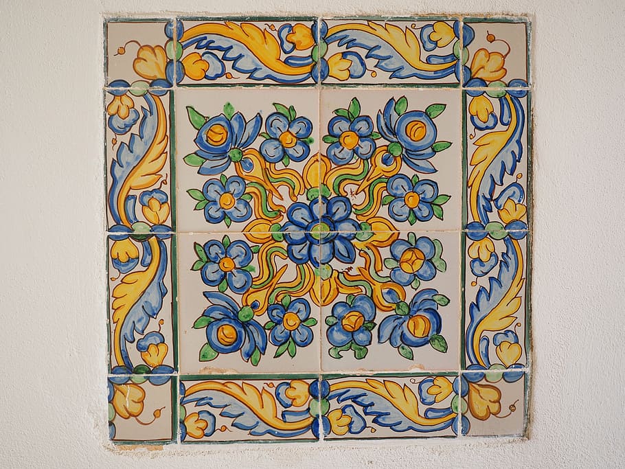tile image, fliessenbild, board, monastery, ermita sant honorat HD wallpaper