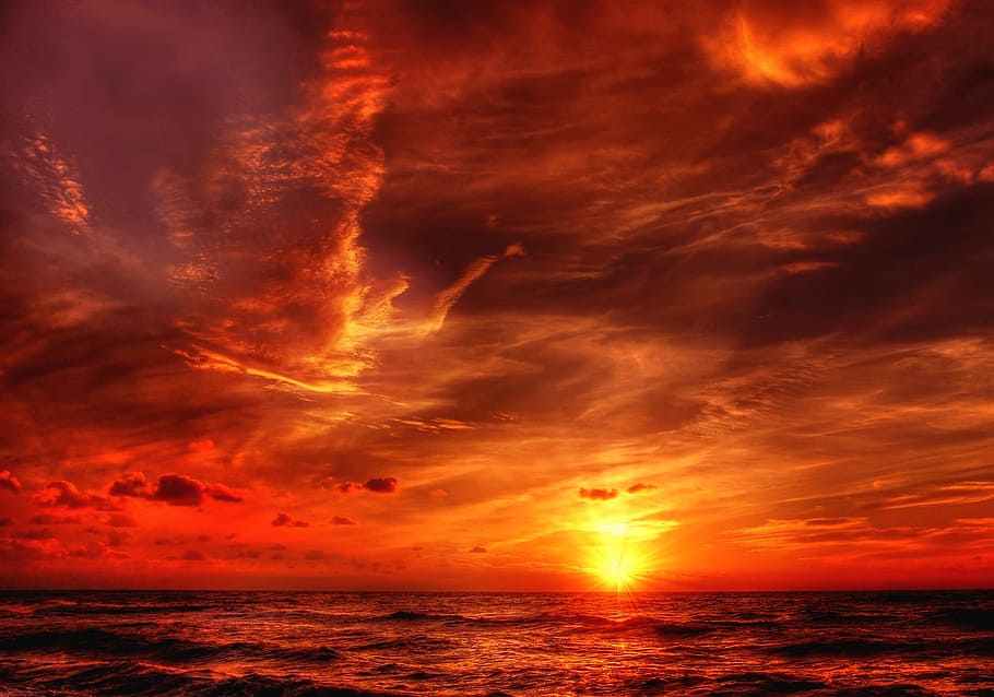 sea under cloudy weather during golden hour, sun, denmark, summer HD wallpaper