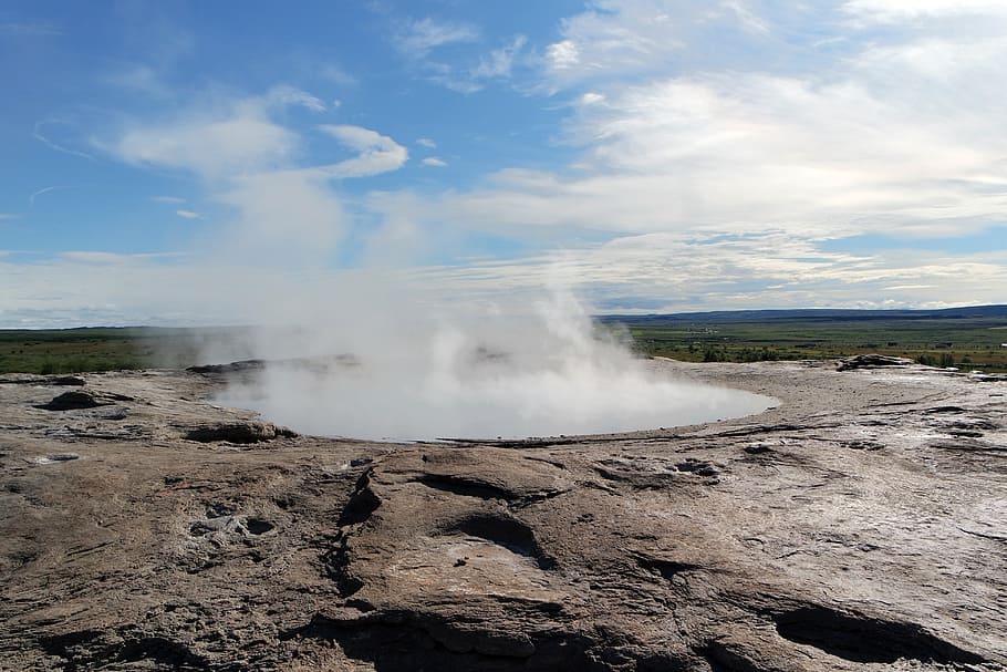 photo of steaming rock, iceland, geyser, geysir, nature, hot springs, HD wallpaper