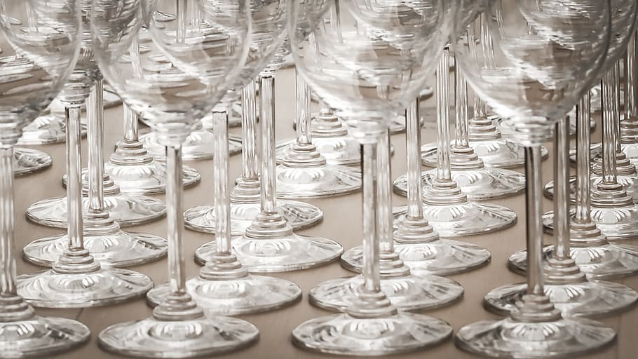 clear wine glass lot, wineglasses, pattern, drink, shape, party HD wallpaper