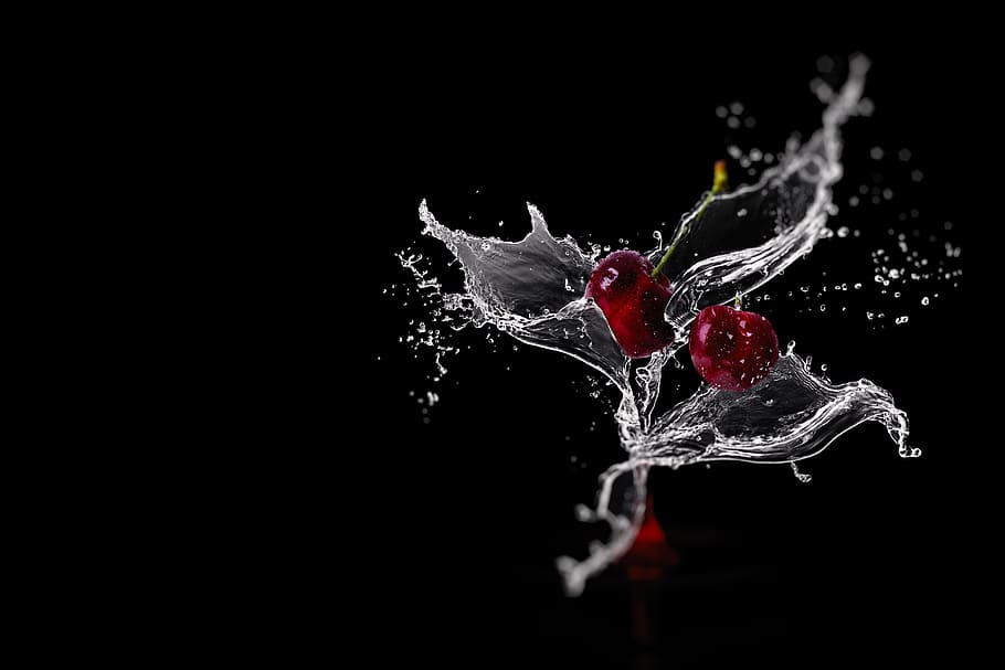 timelapse photography of cherries and water, fruit juice, cherry juice