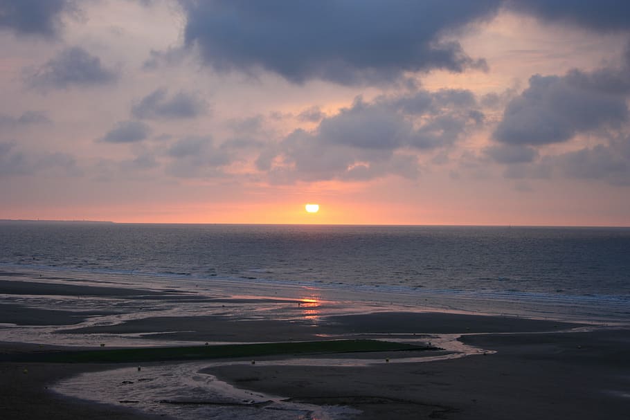 landscape was, normandy beach, sunset, sky, sea, water, scenics - nature HD wallpaper